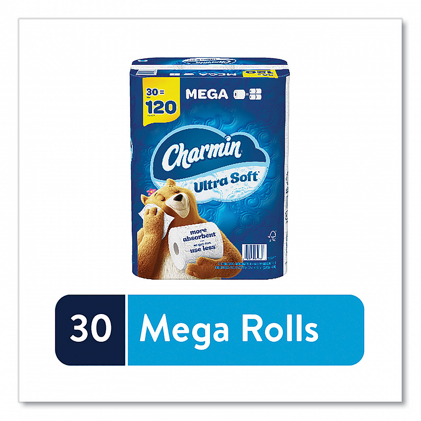 Ultra Soft Bathroom Tissue, Mega Roll, Septic Safe, 2-Ply, White, 244 Sheets/Roll, 30 Rolls/Pack (01537)