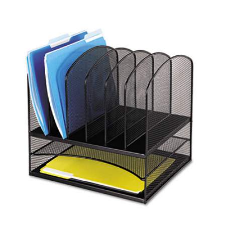 Safco Onyx Mesh Desk Organizer with Two Horizontal and Six Upright Sections, Letter Size Files, 13.25" x 11.5" x 13", Black (3255BL)