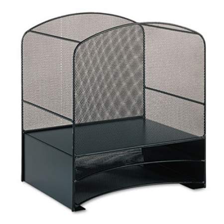 Safco Onyx Mesh Desktop Hanging File With Two Horizontal Trays, 3 Sections, Letter Size, 10.75" Long, Black (3260BL)