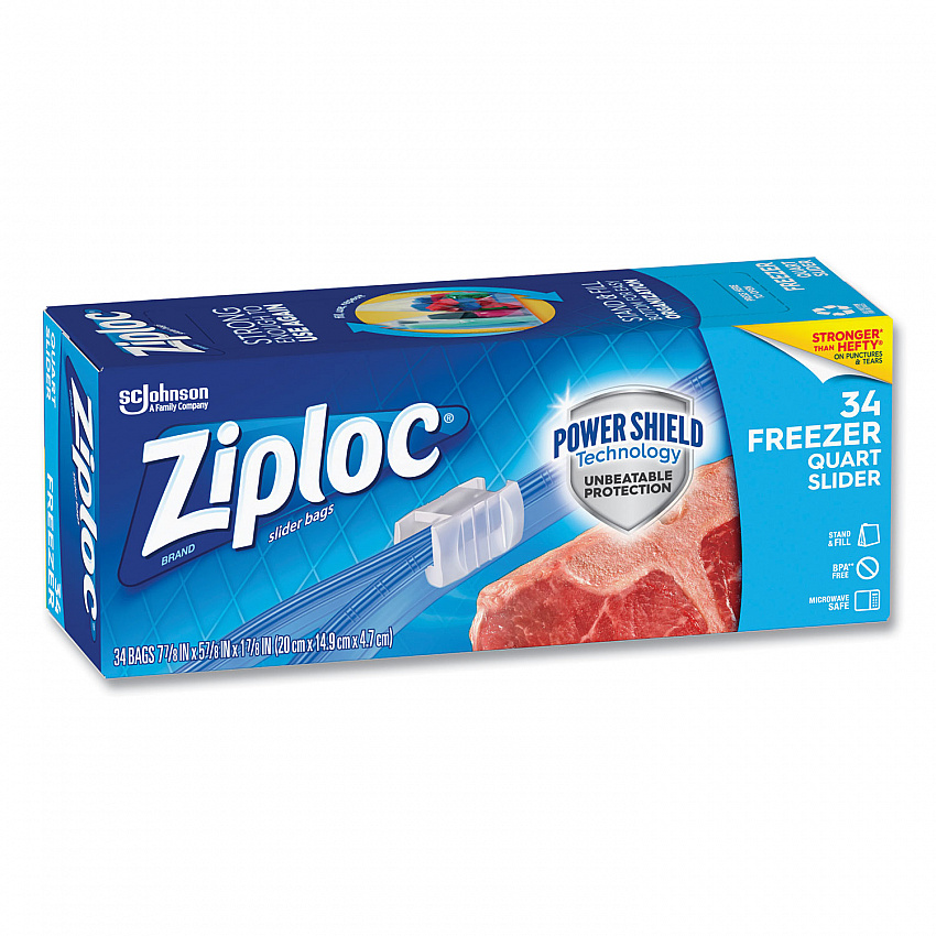 Slider Freezer Bags, 32 oz, 5.88" x 1.88" x 7.88", Clear, 34/Box (316486)