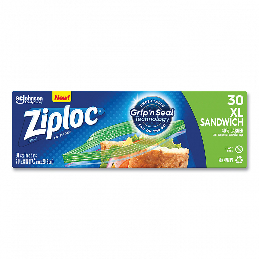 Sandwich Seal Top Bags, XL Sandwich, 8" x 7", Clear, 30/Box (315880)