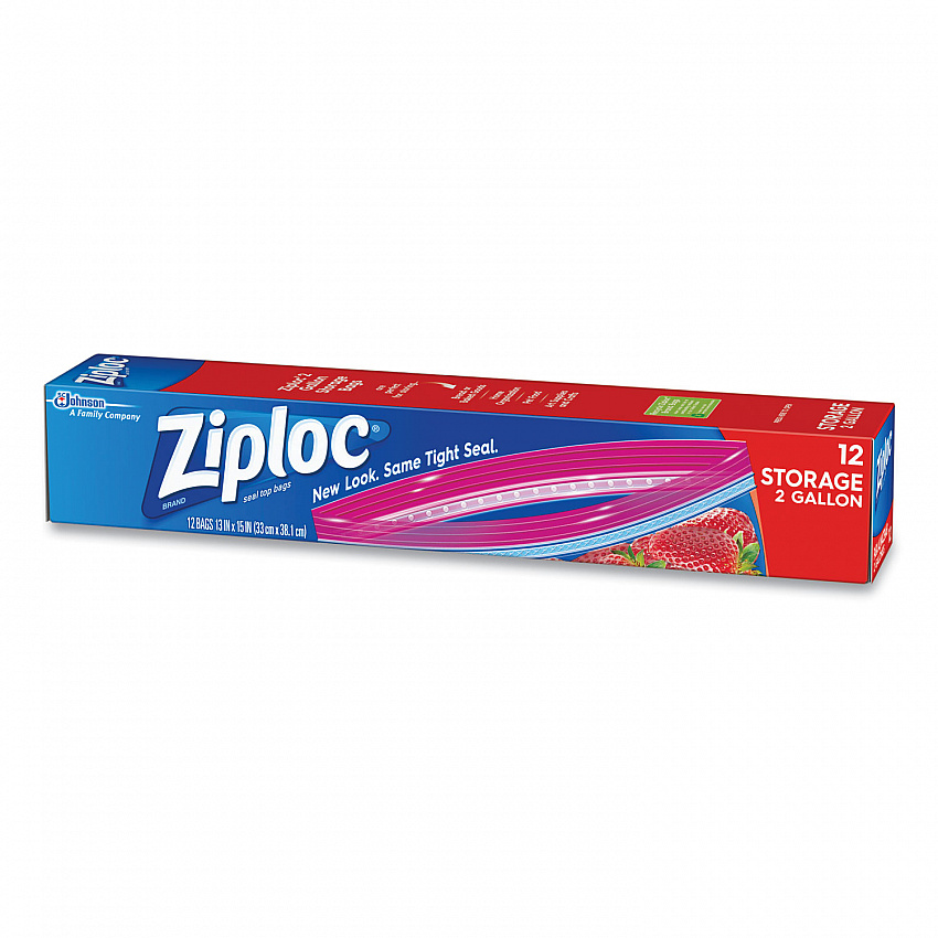 Double Zipper Storage Bags, 2 Gallon, 13" x 15", Clear, 12/Box (664531)