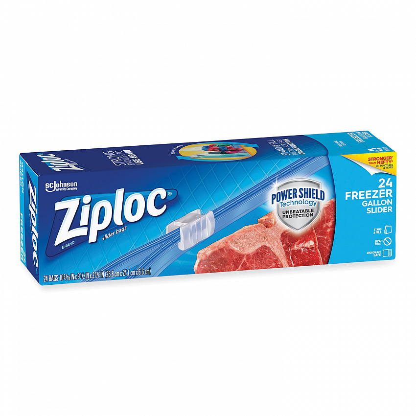 Slider Freezer Bags, 1 gal, 9.5" x 2.63" x 10.56", Clear, 24/Box (316485)