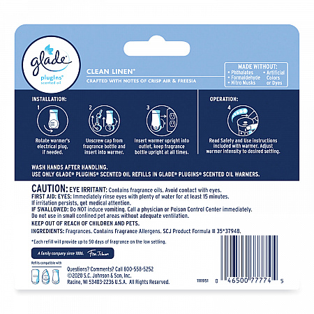 Plugins Scented Oil Refill, Clean Linen, 0.67 oz, 5/Pack (322829)