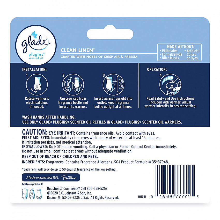 Plugins Scented Oil Refill, Clean Linen, 0.67 oz, 5/Pack (322829)