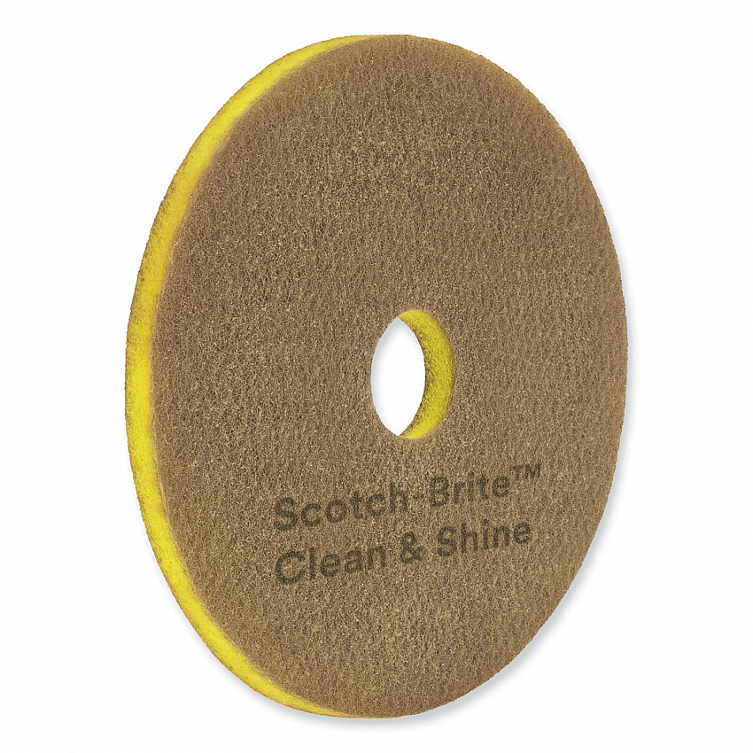 Clean and Shine Pad, 18" Diameter, Brown/Yellow, 5/Carton (09543)