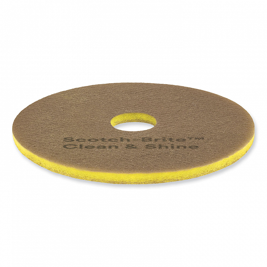 Clean and Shine Pad, 18" Diameter, Brown/Yellow, 5/Carton (09543)
