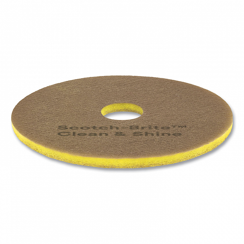 Clean and Shine Pad, 14" Diameter, Brown/Yellow, 5/Carton (09548)