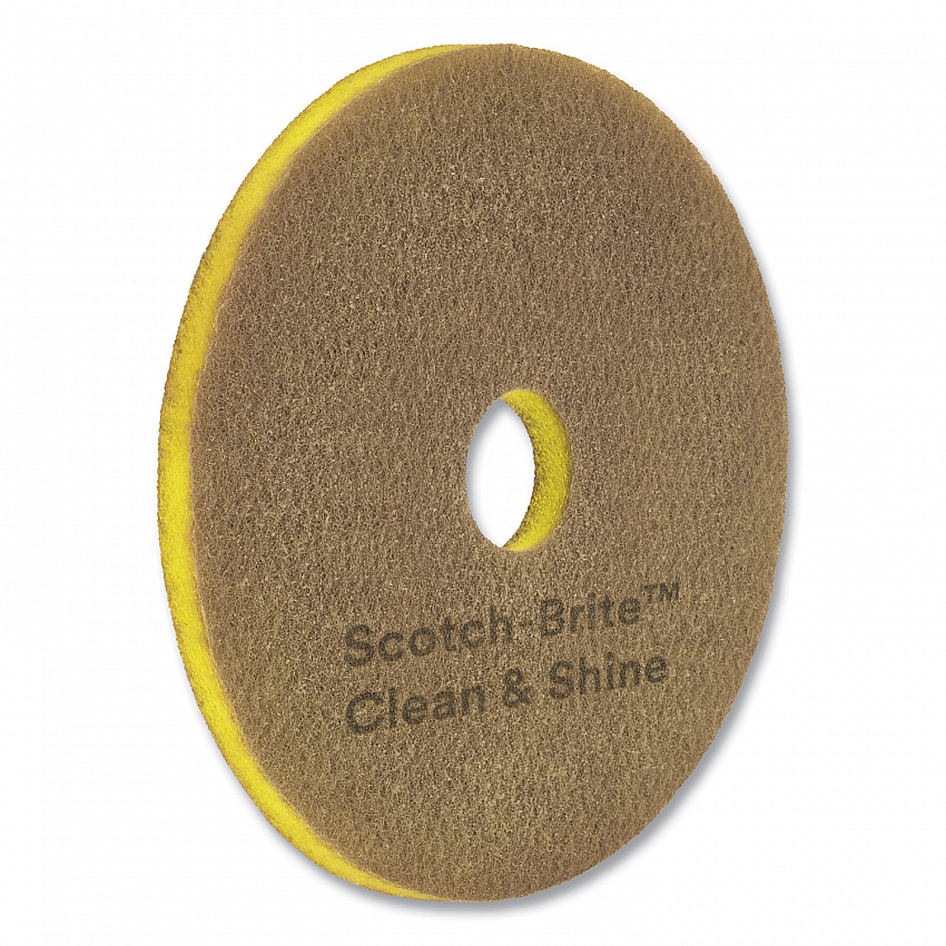 Clean and Shine Pad, 12" Diameter, Brown/Yellow, 5/Carton (09550)