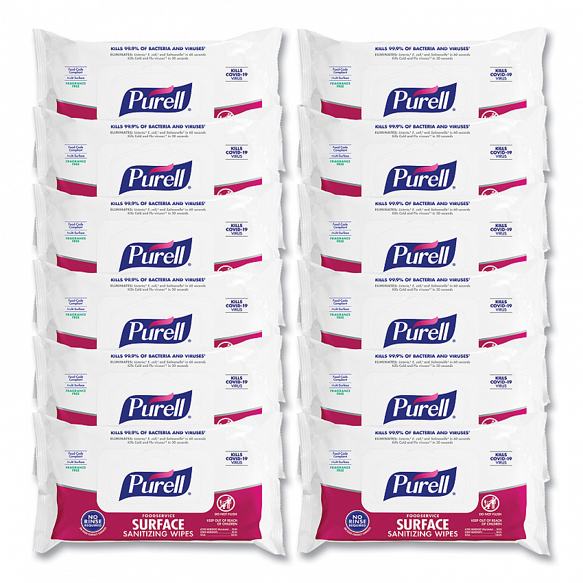 Foodservice Surface Sanitizing Wipes, 1-Ply, 7.4 x 9, Fragrance-Free, White, 72/Pouch, 12 Pouches/Carton (937112CT)