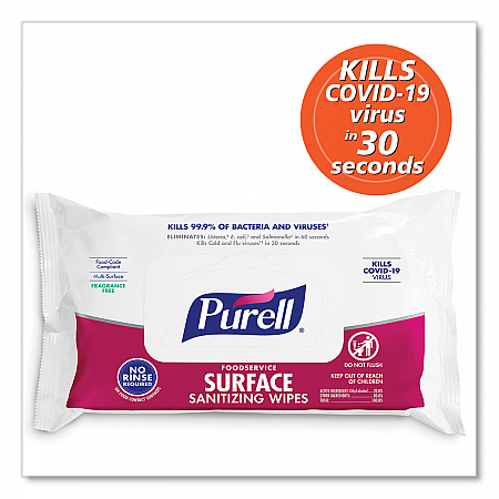 Foodservice Surface Sanitizing Wipes, 1-Ply, 7.4 x 9, Fragrance-Free, White, 72/Pouch, 12 Pouches/Carton (937112CT)