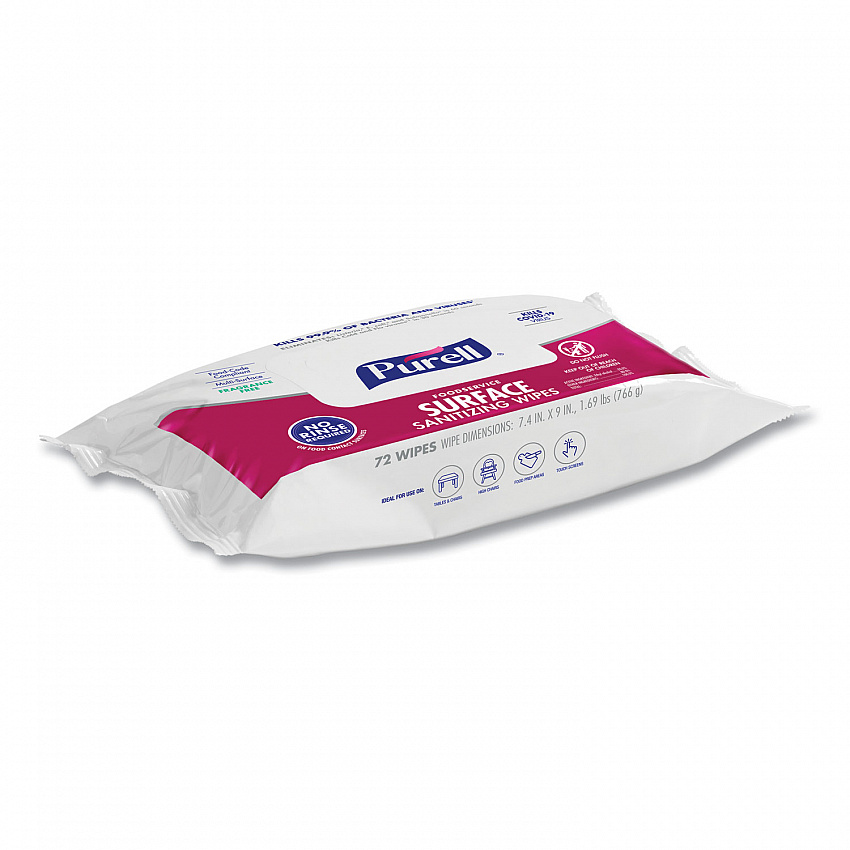 Foodservice Surface Sanitizing Wipes, 1-Ply, 7.4 x 9, Fragrance-Free, White, 72/Pouch, 12 Pouches/Carton (937112CT)