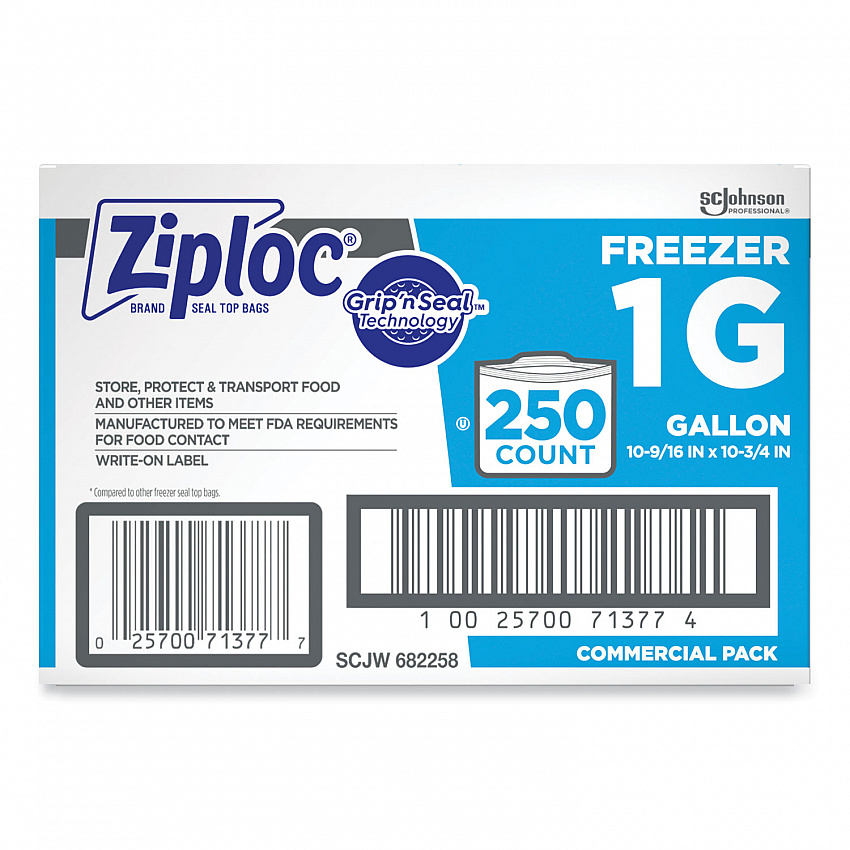 Zipper Freezer Bags, 1 gal, 10.56" x 10.75", Clear, 250/Carton (364937)