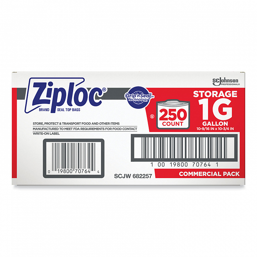Double Zipper Storage Bags, Triple System Seal, Gallon, 10.56" x 10.75", Clear, 250/Box (364948)
