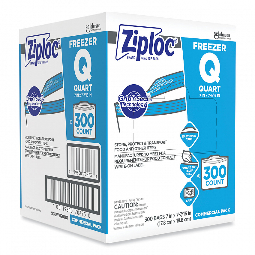 Zipper Freezer Bags, 32 oz, 7" x 7.75", Clear, 300/Carton (364957)