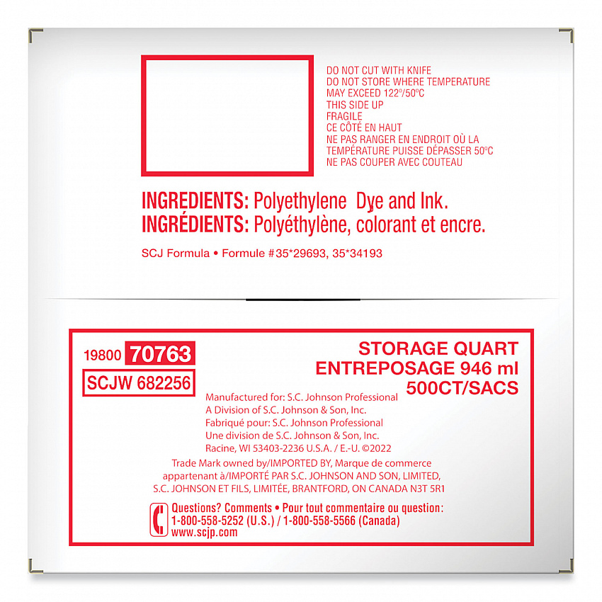 Double Zipper Storage Bags, Quart, 7" x 7.75", Clear, 500/Box (364899)