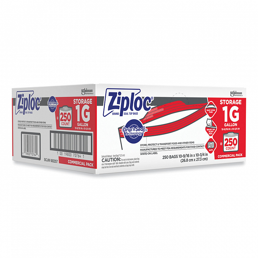 Double Zipper Storage Bags, Triple System Seal, Gallon, 10.56" x 10.75", Clear, 250/Box (364948)