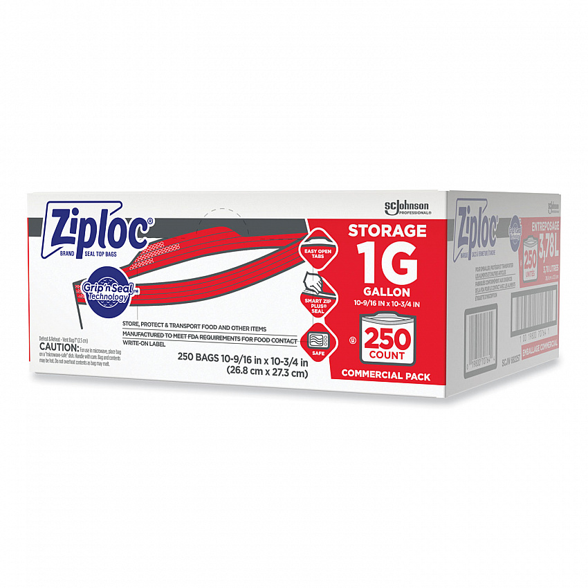 Double Zipper Storage Bags, Triple System Seal, Gallon, 10.56" x 10.75", Clear, 250/Box (364948)