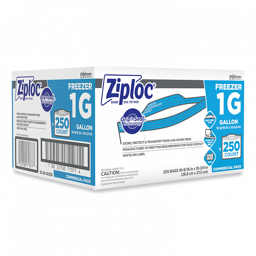 Zipper Freezer Bags, 1 gal, 10.56" x 10.75", Clear, 250/Carton (364937)