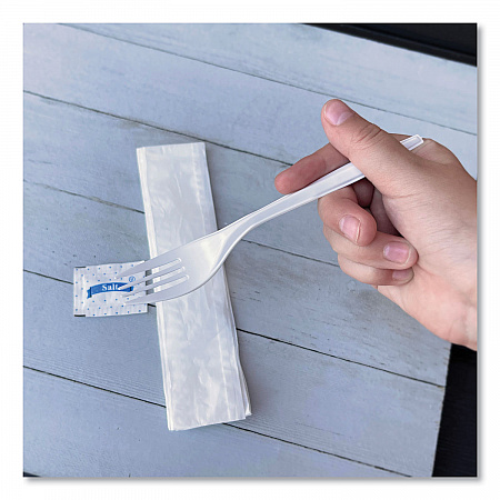 Three-Piece Utensil Set, Fork/Napkin/Salt, Plastic, White, 500/Carton (3KITMW)