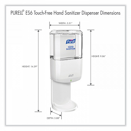 ES6 Touch Free Hand Sanitizer Dispenser, 1,200 mL, 5.25 x 8.56 x 12.13, White (642001)