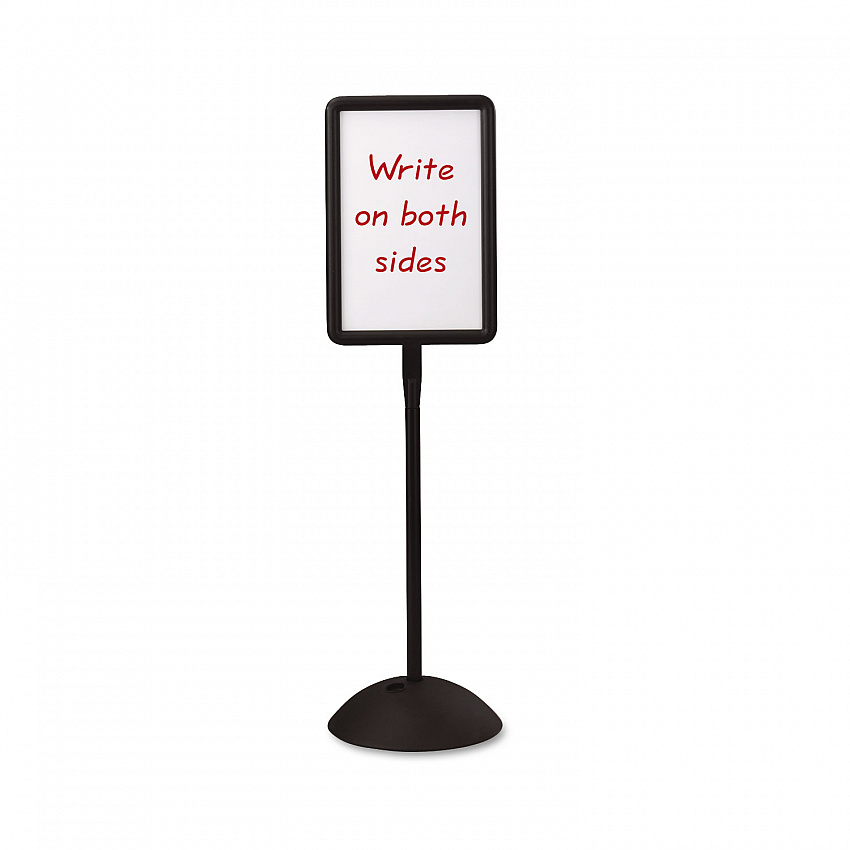 WriteWay Two-Sided Dry Erase Standing Message Sign, White 14.25" x 22.5" Rectangle Surface, Black Frame, 14.25" x 22.5" x 65" (4117BL)