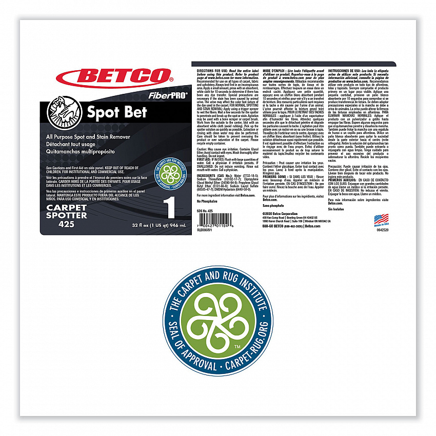 FiberPro Spot Bet Stain Remover, Country Fresh Scent, 32 oz Bottle, 12/Carton (4251200)