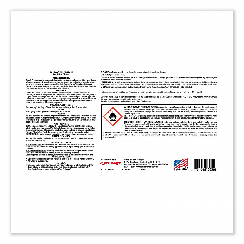 Squeaky Concentrate Floor Cleaner, 1 gal Bottle, 4/Carton (B06950412)