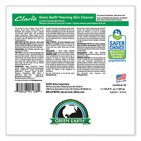 Green Earth Foaming Skin Cleanser Refill, Fresh Meadow Scent, 1,000 mL, 6/Carton (7812900)