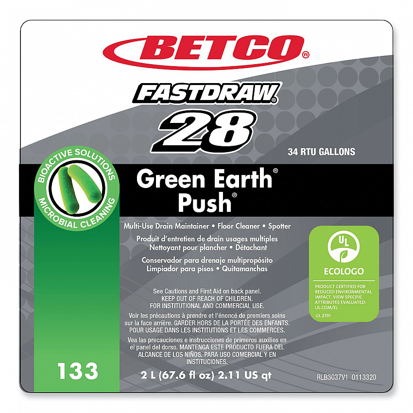 PUSH FastDraw All Purpose Cleaner and Odor Eliminator, New Green Scent, 2 L Bottle, 4/Carton (1334700)