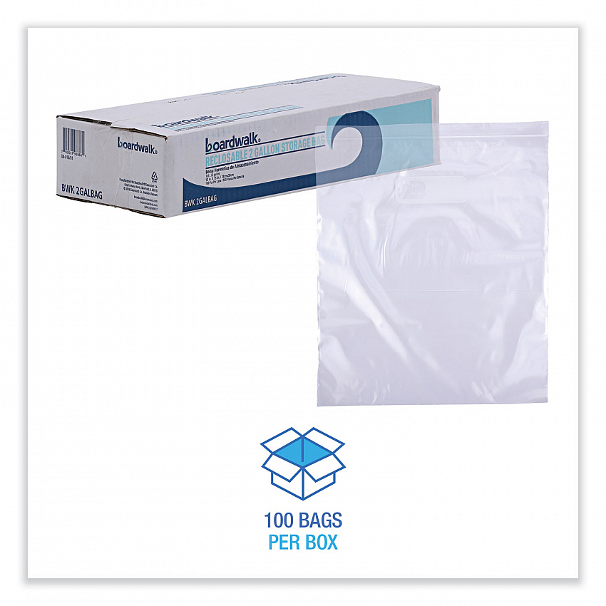 Reclosable Food Storage Bags, 2 Gallon, 13" x 15", Clear, 100/Box (2GALBAG)