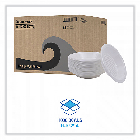 Hi-Impact Plastic Dinnerware, Bowl, 10 oz to 12 oz, White, 1,000/Carton (BOWLHIPS12WH)