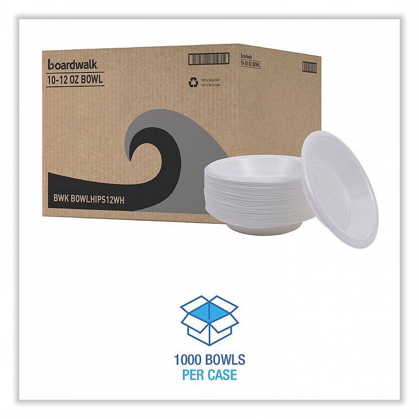 Hi-Impact Plastic Dinnerware, Bowl, 10 oz to 12 oz, White, 1,000/Carton (BOWLHIPS12WH)