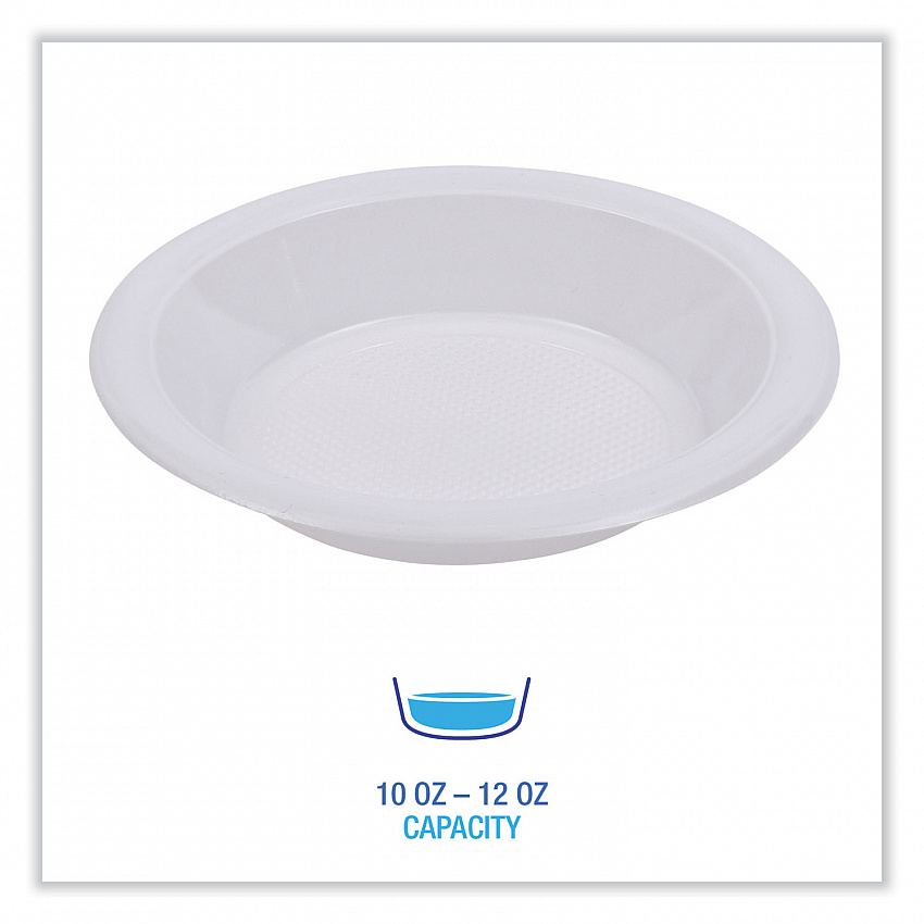 Hi-Impact Plastic Dinnerware, Bowl, 10 oz to 12 oz, White, 1,000/Carton (BOWLHIPS12WH)