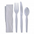 Four-Piece Cutlery Kit, Heavyweight, Fork/Knife/Napkin/Spoon, Plastic, White, 250/Carton (FKTNHWPSWH)