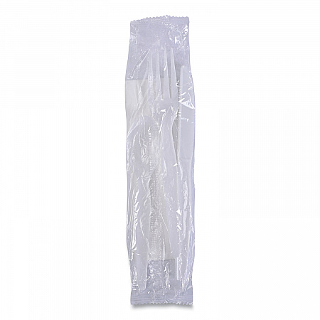 Four-Piece Cutlery Kit, Heavyweight, Fork/Knife/Napkin/Spoon, Plastic, White, 250/Carton (FKTNHWPSWH)