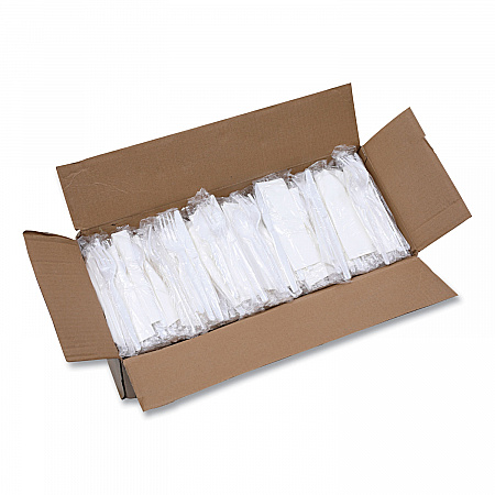 Four-Piece Cutlery Kit, Heavyweight, Fork/Knife/Napkin/Spoon, Plastic, White, 250/Carton (FKTNHWPSWH)
