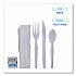 Six-Piece Cutlery Kit, Heavyweight, Fork/Knife/Napkin/Pepper/Salt/Spoon, Plastic, White, 250/Carton (FKTNSHWPSWH)