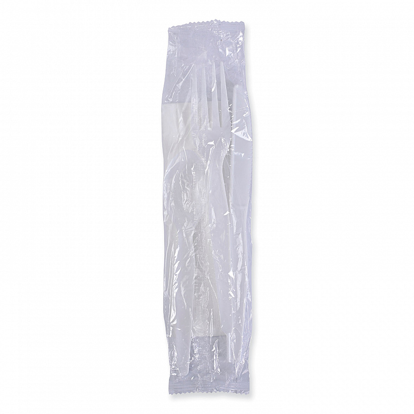 Six-Piece Cutlery Kit, Heavyweight, Fork/Knife/Napkin/Pepper/Salt/Spoon, Plastic, White, 250/Carton (FKTNSHWPSWH)
