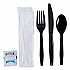 Six-Piece Cutlery Kit, Mediumweight, Fork/Knife/Napkin/Pepper/Salt/Spoon, Plastic, Black, 250/Carton (FKTNSMWPSBLA)