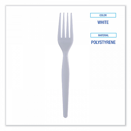 Heavyweight Polystyrene Cutlery, Fork, Plastic, White, 1,000/Carton (FORKHW)