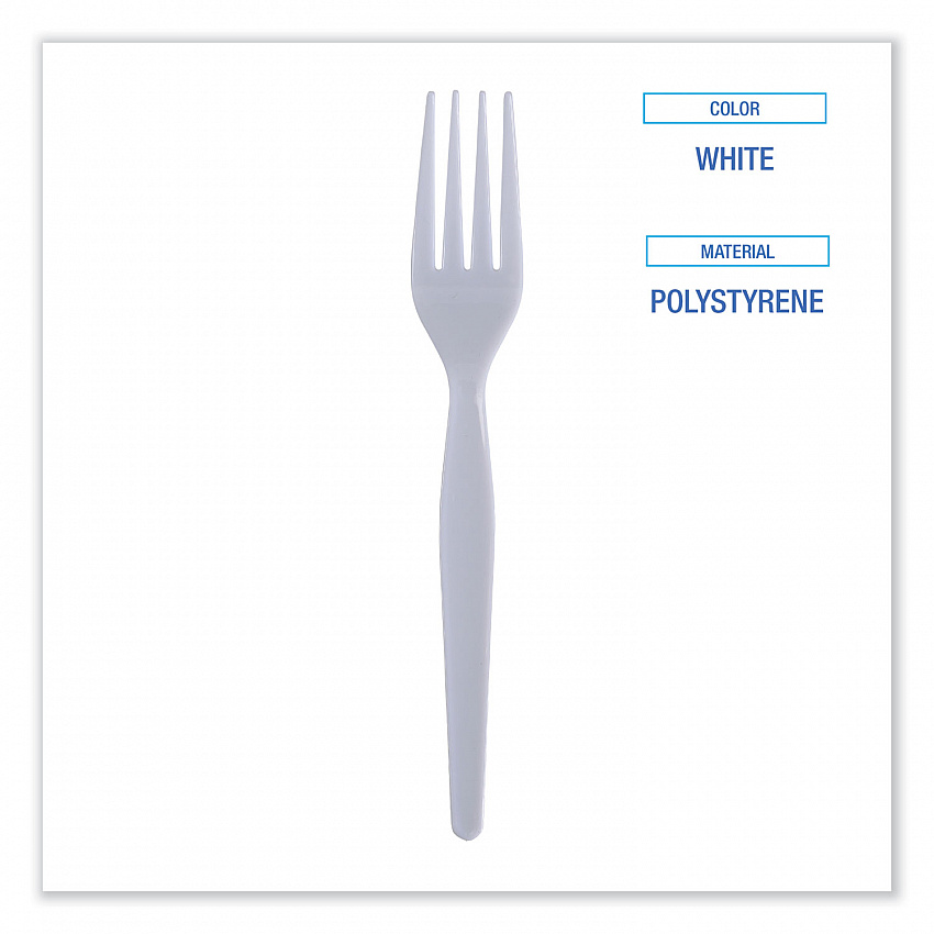 Heavyweight Polystyrene Cutlery, Fork, Plastic, White, 1,000/Carton (FORKHW)