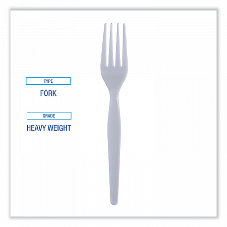 Heavyweight Polystyrene Cutlery, Fork, Plastic, White, 1,000/Carton (FORKHW)