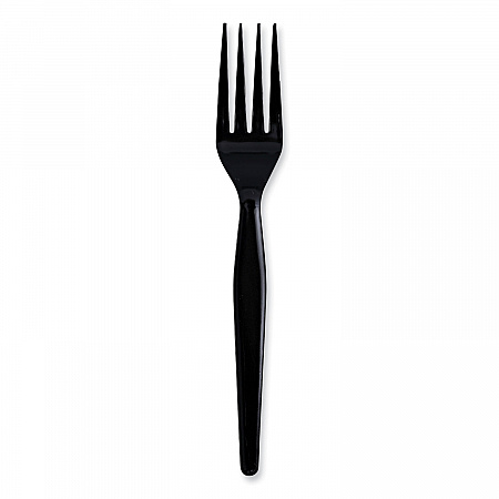 Heavyweight Wrapped Polystyrene Cutlery, Fork, Plastic, Black, 1,000/Carton (FORKHWPSBIW)