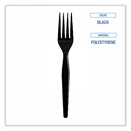 Heavyweight Wrapped Polystyrene Cutlery, Fork, Plastic, Black, 1,000/Carton (FORKHWPSBIW)