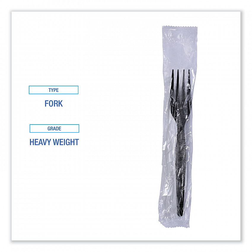 Heavyweight Wrapped Polystyrene Cutlery, Fork, Plastic, Black, 1,000/Carton (FORKHWPSBIW)