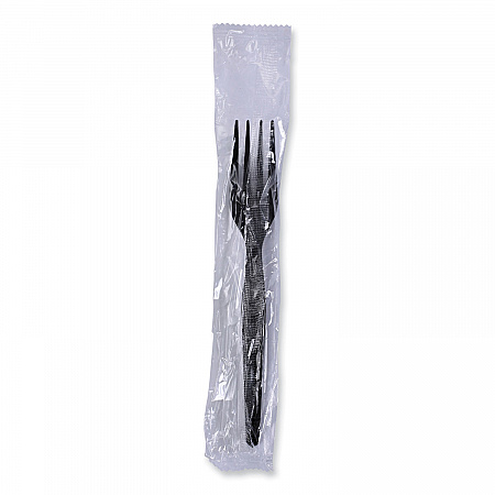Heavyweight Wrapped Polystyrene Cutlery, Fork, Plastic, Black, 1,000/Carton (FORKHWPSBIW)