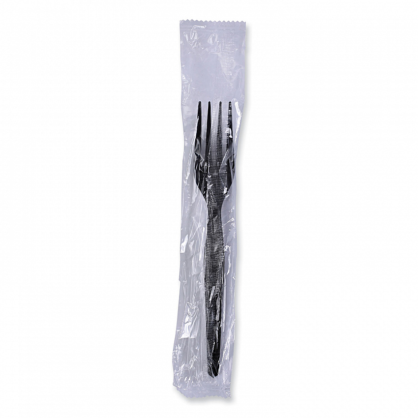 Heavyweight Wrapped Polystyrene Cutlery, Fork, Plastic, Black, 1,000/Carton (FORKHWPSBIW)