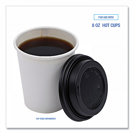 Hot Cup Lids, Fits 8 oz Hot Cup, Plastic, Black, 1,000/Carton (HOTBL8)