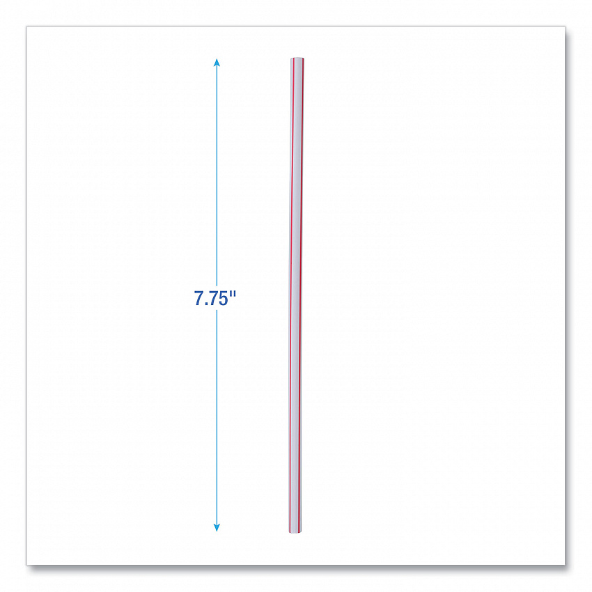 Wrapped Jumbo Straws, 7.75", Plastic, White/Red Stripe, 400/Pack, 25 Packs/Carton (JSTW775S24)